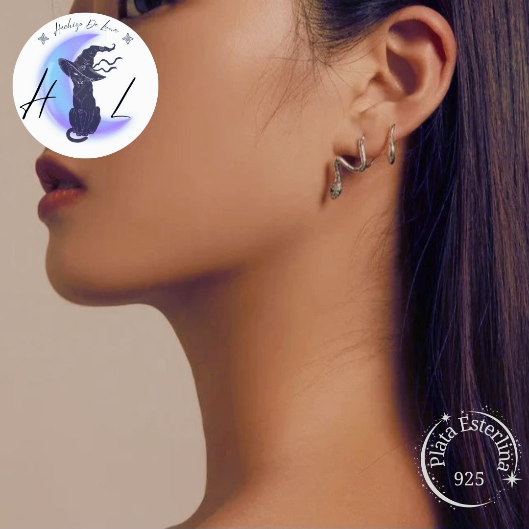 Aros Trepadores De Plata Y Circón. Diseño Serpiente.