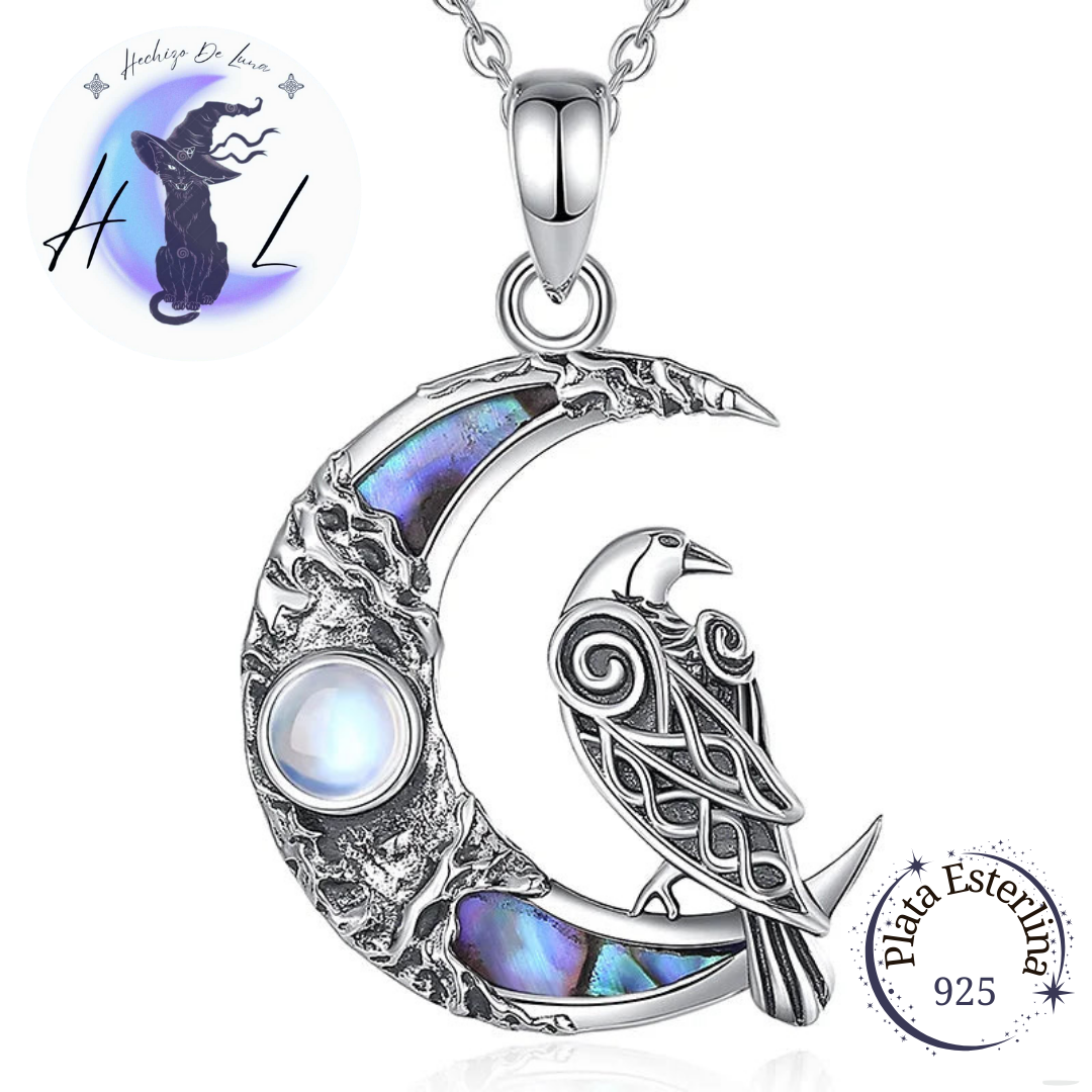 Colgante De Plata Y Abulón, Cuervos de Odin "Huginn y Muninn".