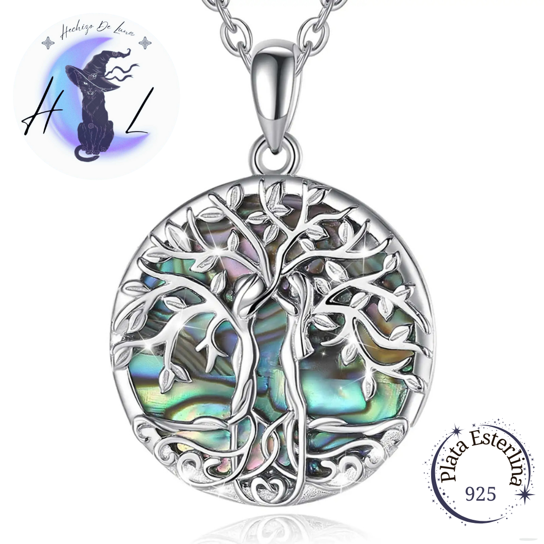 Colgante De Plata Y Abulón, Diseño Árbol De La Vida "Yggdrasil"