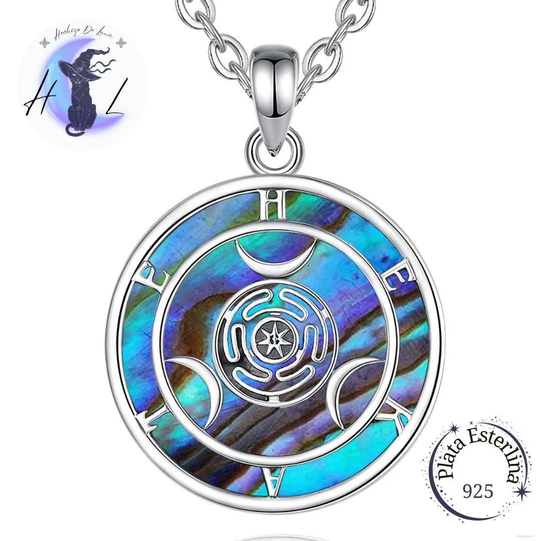 Colgante De Plata y Abulón, Diseño Hécate Triple Diosa.