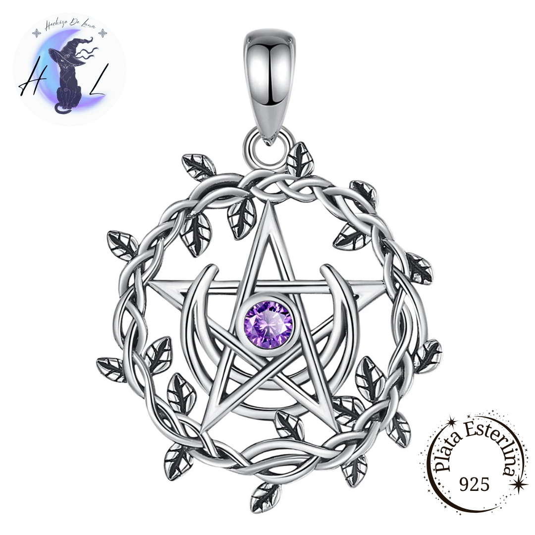 Colgante De Plata, Pentáculo Con Media Luna Y Hojas De Olivo.