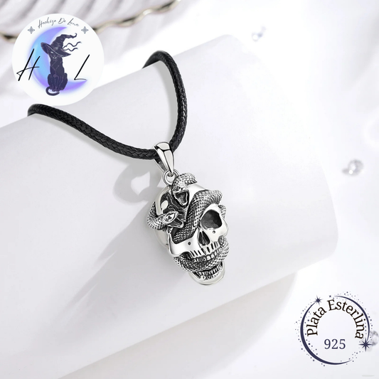 Colgante De Plata, Diseño Calavera Con Serpientes.