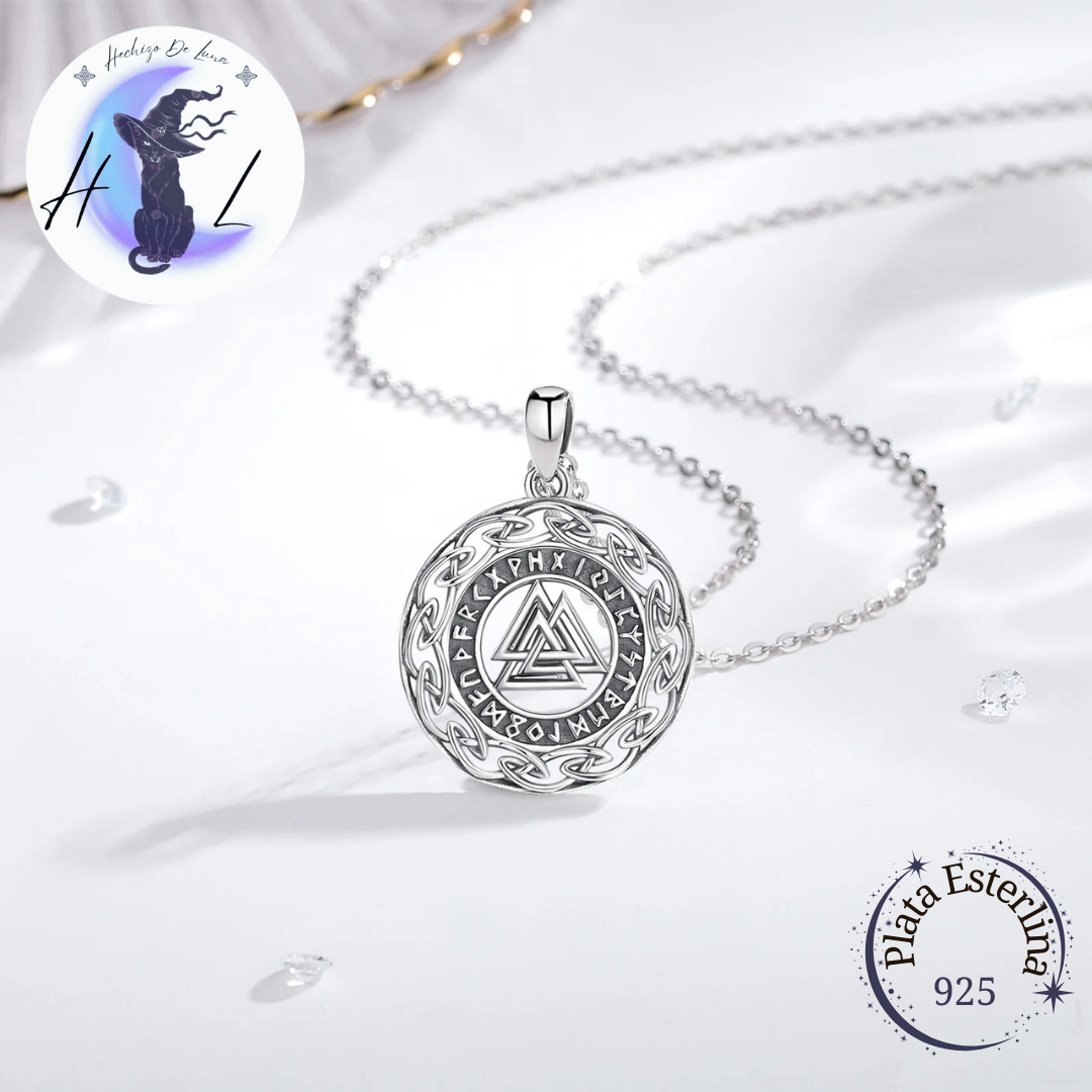 Colgante De Odin Valknut Con Runas Nórdicas, plata925.