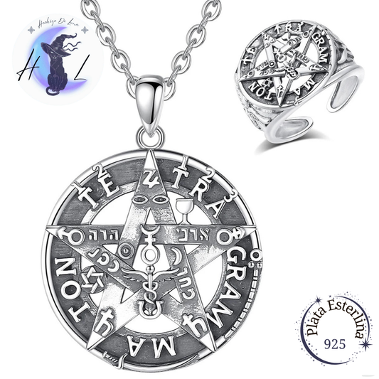 Anillo Ajustable y Collar de Tetragrámaton de Plata.