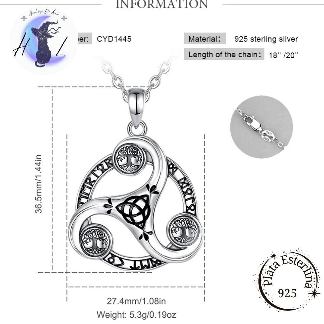 Colgante de Plata, Trisquel con Símbolos Nórdicos.
