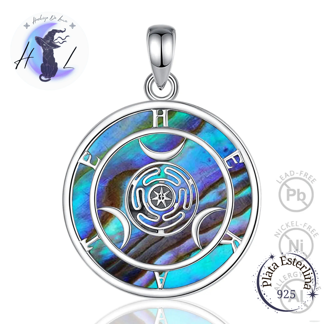 Colgante De Plata y Abulón, Diseño Hécate Triple Diosa.