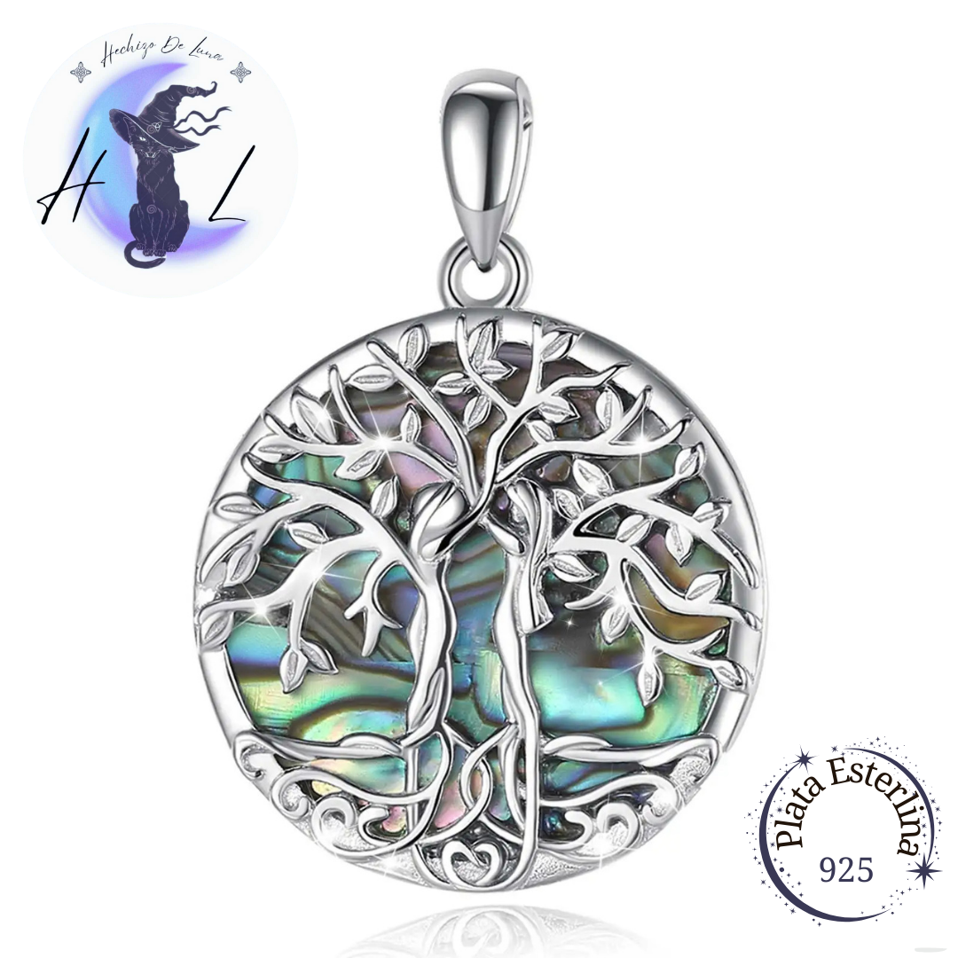 Colgante De Plata Y Abulón, Diseño Árbol De La Vida "Yggdrasil"