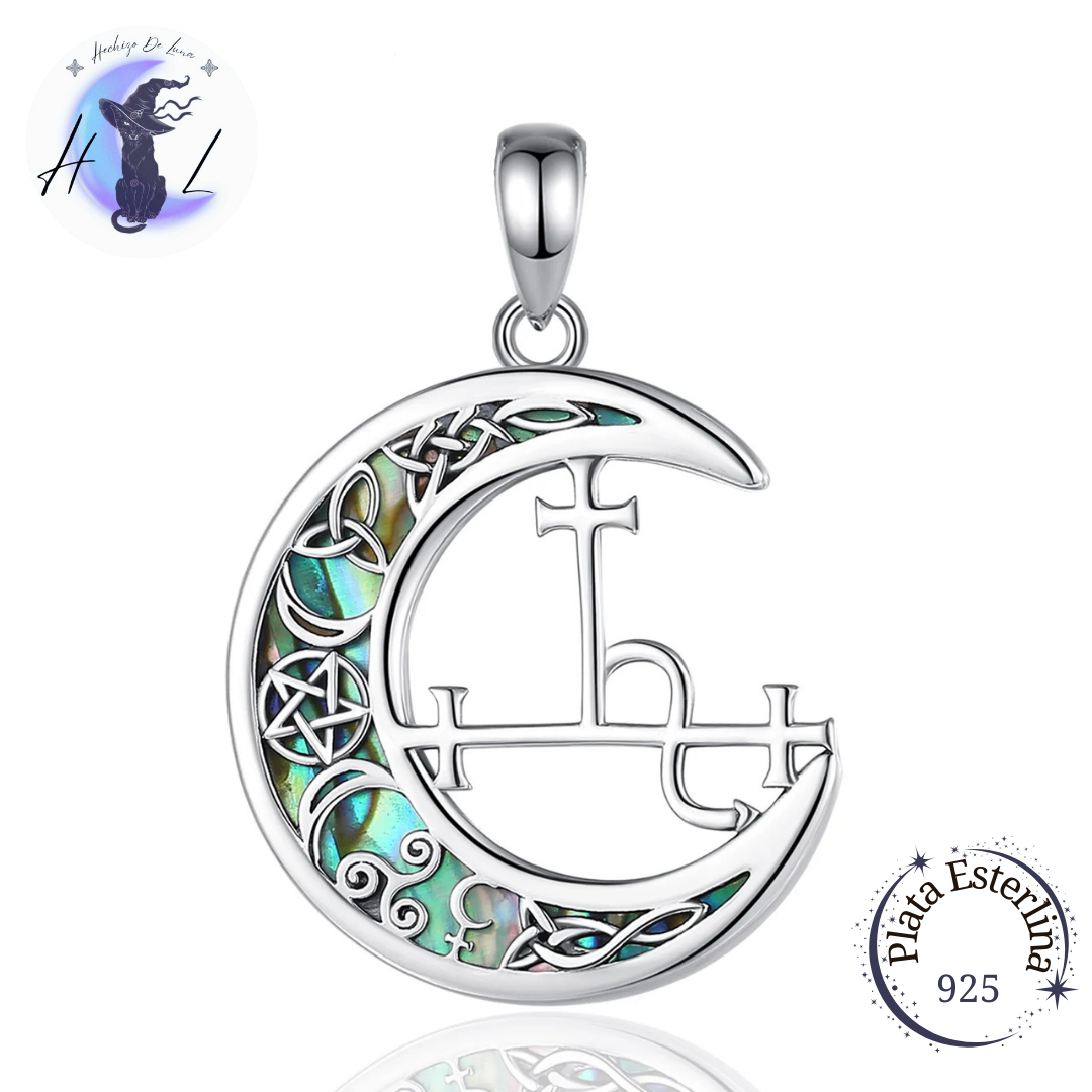 Colgante de Plata Y Abulón, Sigilo De Lilith, Medialuna.