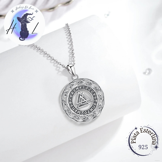 Colgante De Odin Valknut Con Runas Nórdicas, plata925.