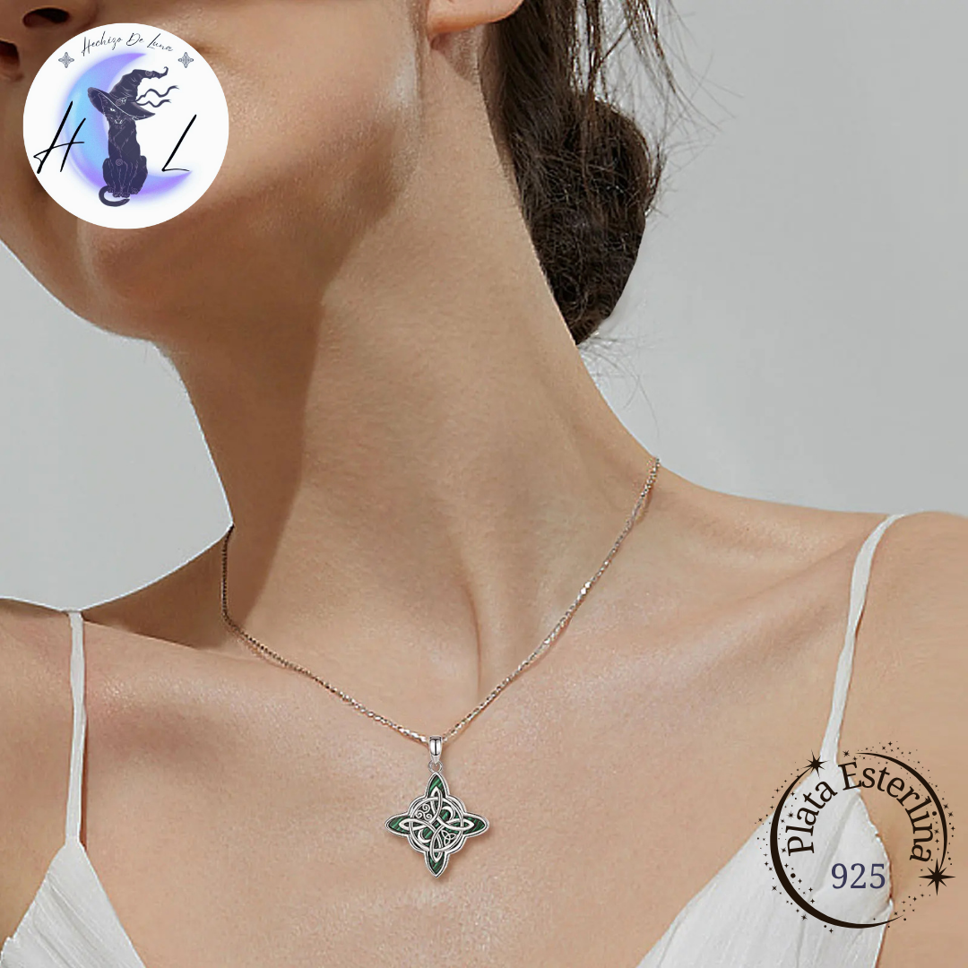 Colgante De Plata Y Malaquita, Nudo De Bruja.