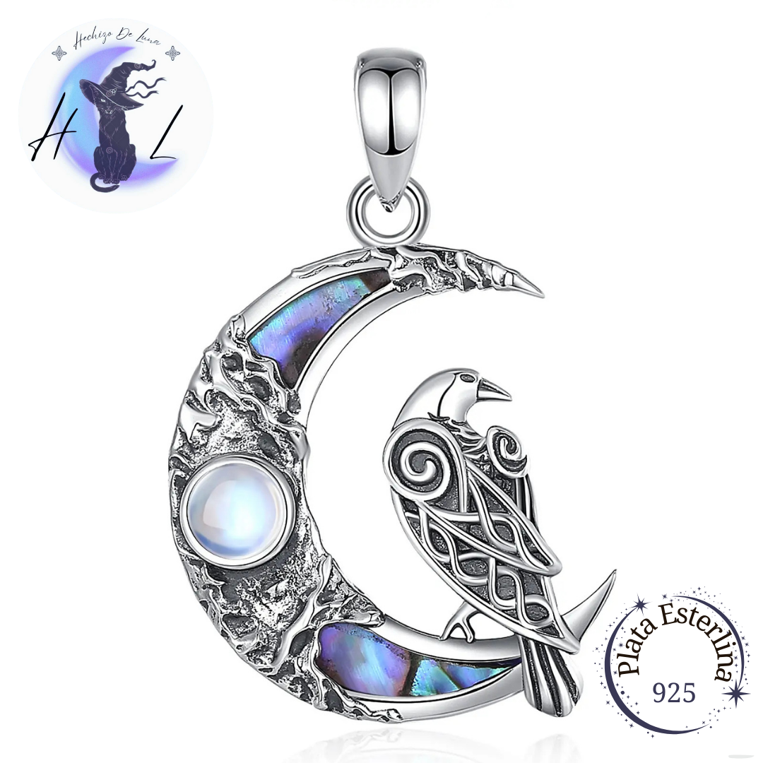 Colgante De Plata Y Abulón, Cuervos de Odin "Huginn y Muninn".