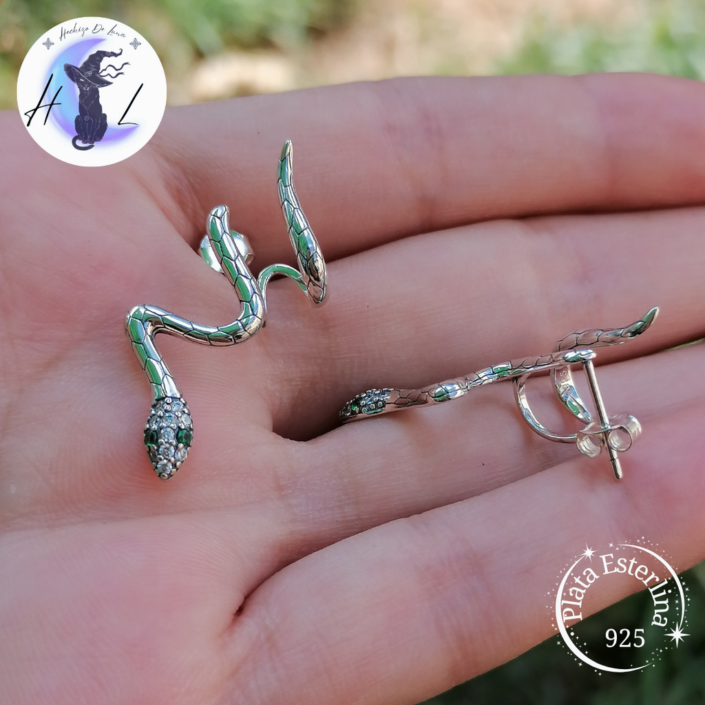 Aros Trepadores De Plata Y Circón. Diseño Serpiente.