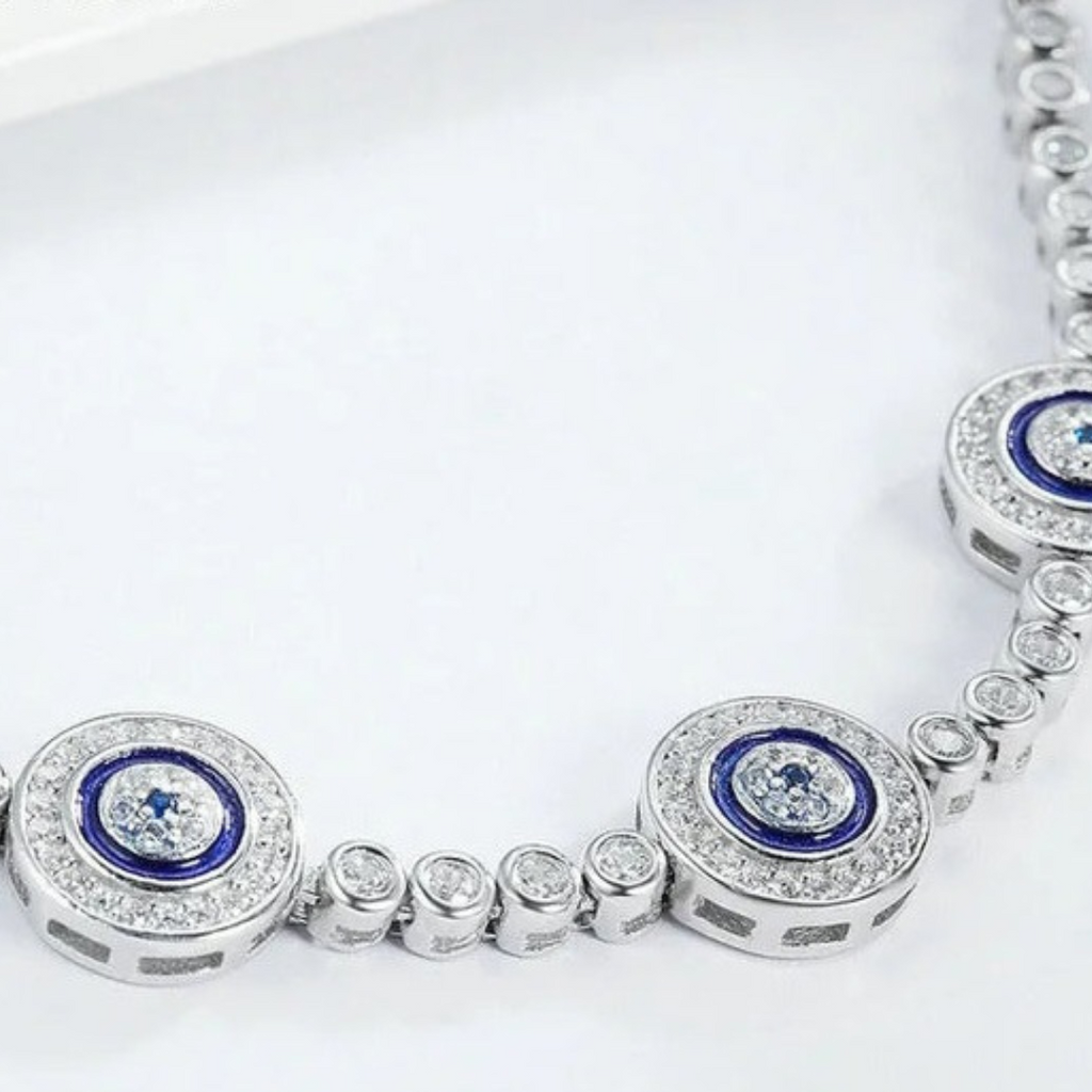 Pulsera Ojos Turcos Ajustables con Circones de Plata.