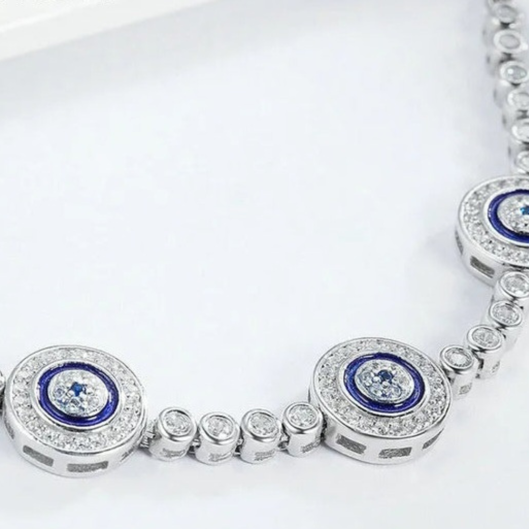 Pulsera Ojos Turcos Ajustables con Circones de Plata.