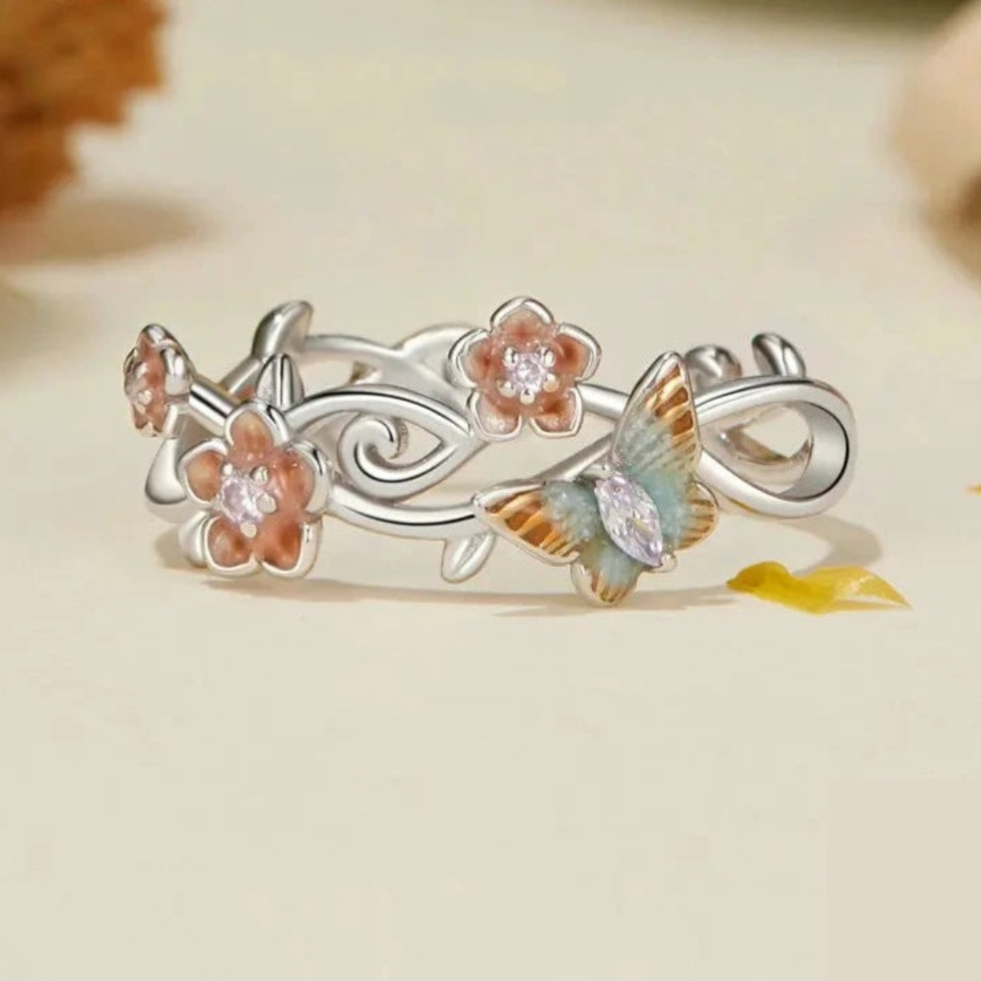 Conjunto Diseño Mariposas Y Flores de plata.