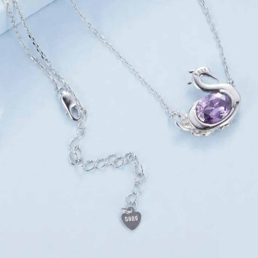 Collar De Plata Y Circonita Púrpura, Diseño De Cisne.