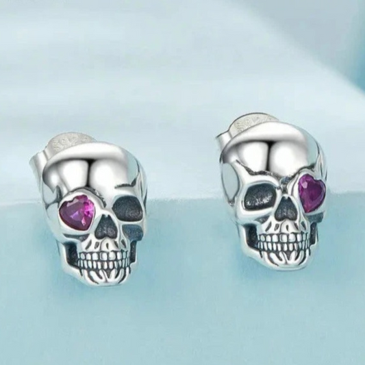 Aros De Plata Y Circón, Diseño Calavera.