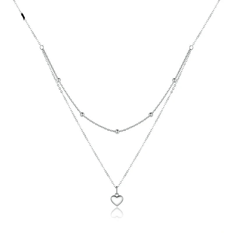 Collar De Plata Doble Capa Diseño De Corazón.