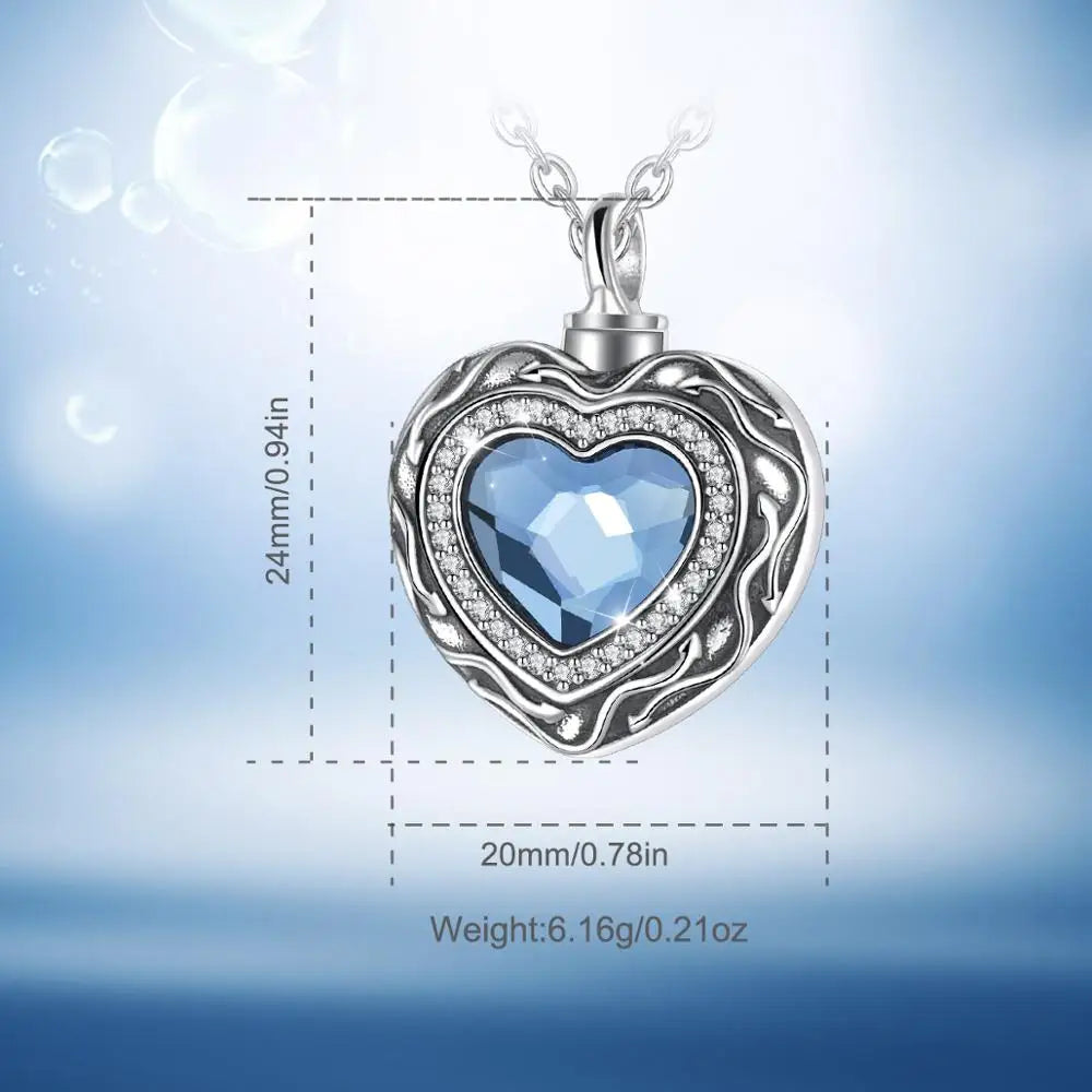 Collar De Urna De Cenizas Con Forma De Corazón y Piedra De Circón.