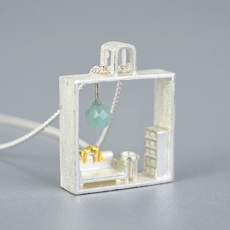 Colgante De Plata Diseño Cuadro Con Gatito.
