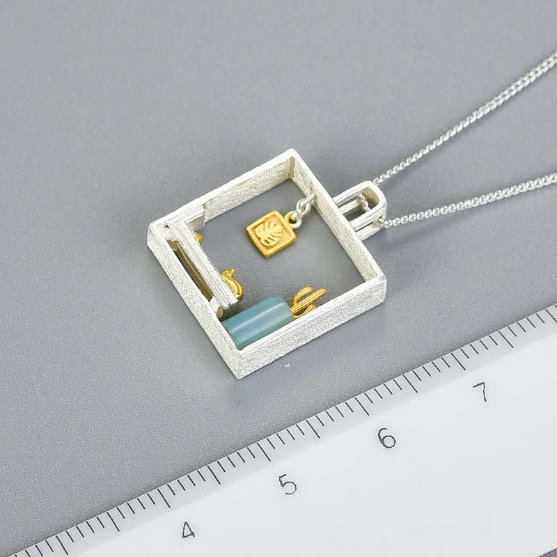 Colgante De Plata Diseño Cuadro Con Gatito.