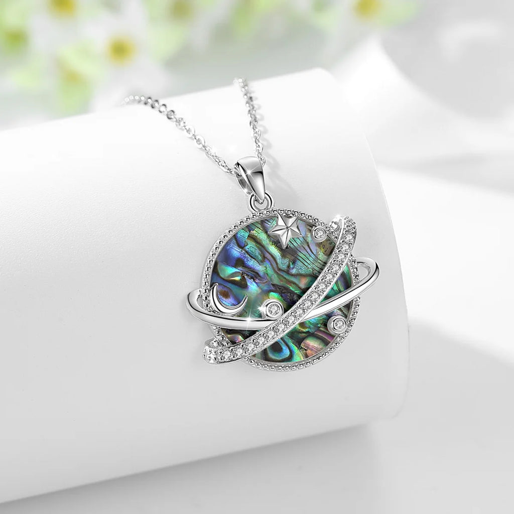 Conjunto Con Diseño De Planeta Con Circón De Plata.