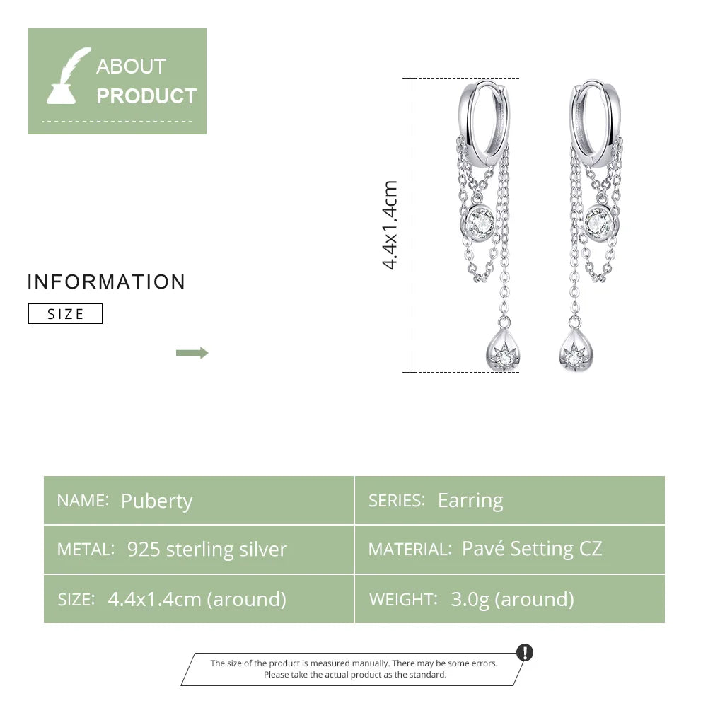 Aros Colgantes Diseño De Gota De Agua Con Circón De Plata.