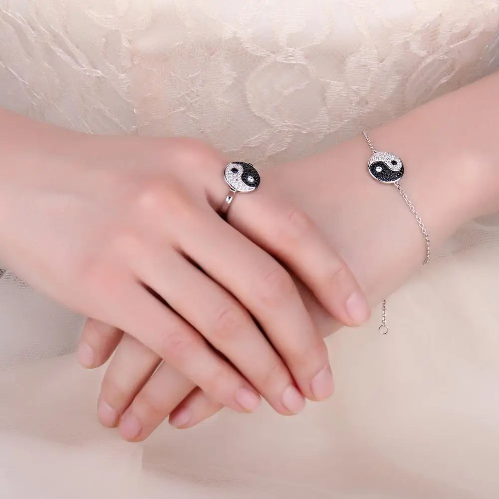 Pulsera De Plata, Cadena De Eslabones Y Diseño Yin Yang.