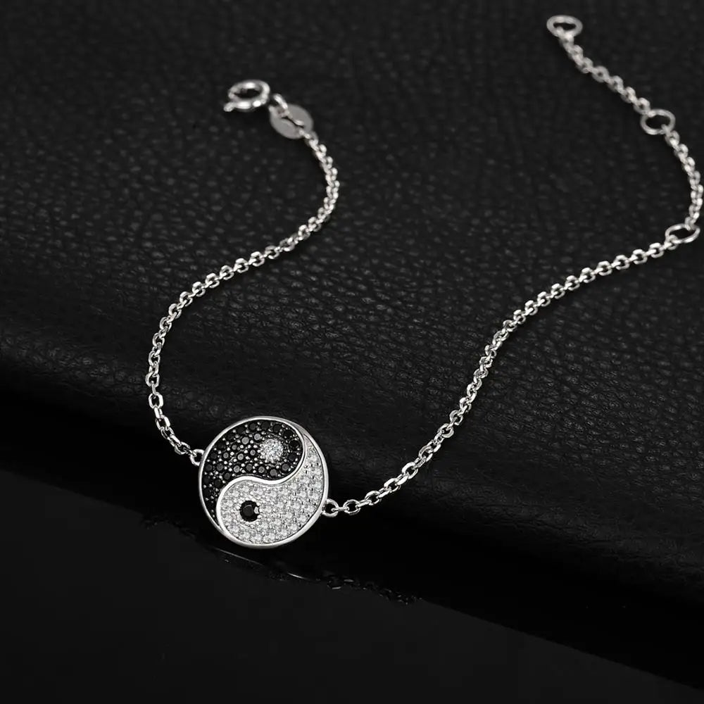 Pulsera De Plata, Cadena De Eslabones Y Diseño Yin Yang.