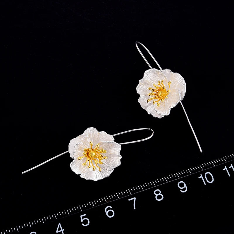 Aros Colgantes De Amapolas De Plata.