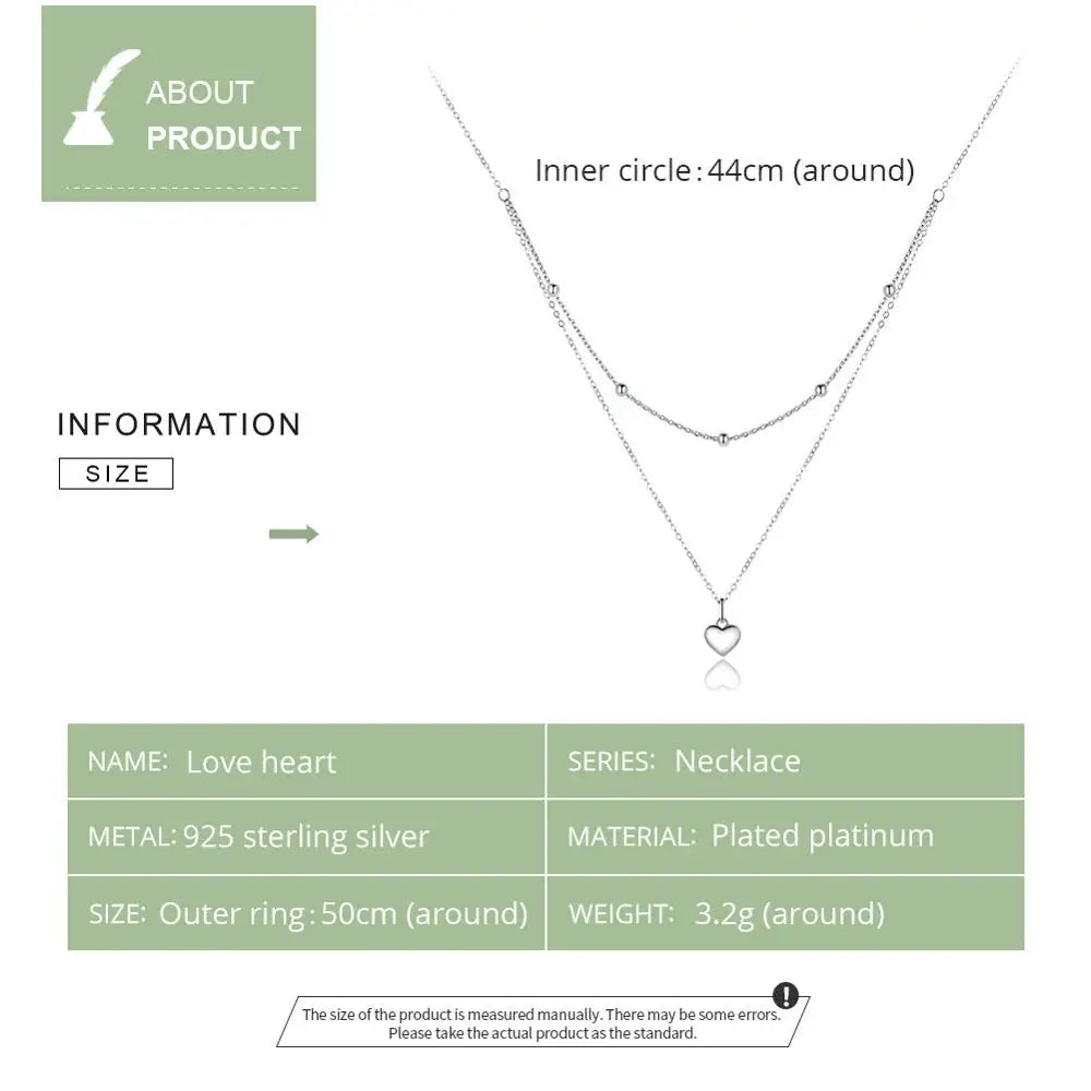 Collar De Plata Doble Capa Diseño De Corazón.