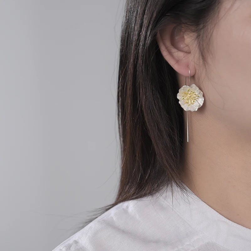 Aros Colgantes De Amapolas De Plata.