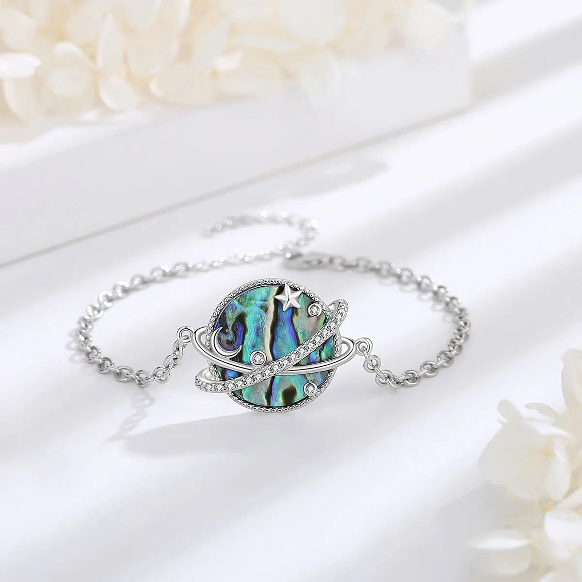 Conjunto Con Diseño De Planeta Con Circón De Plata.