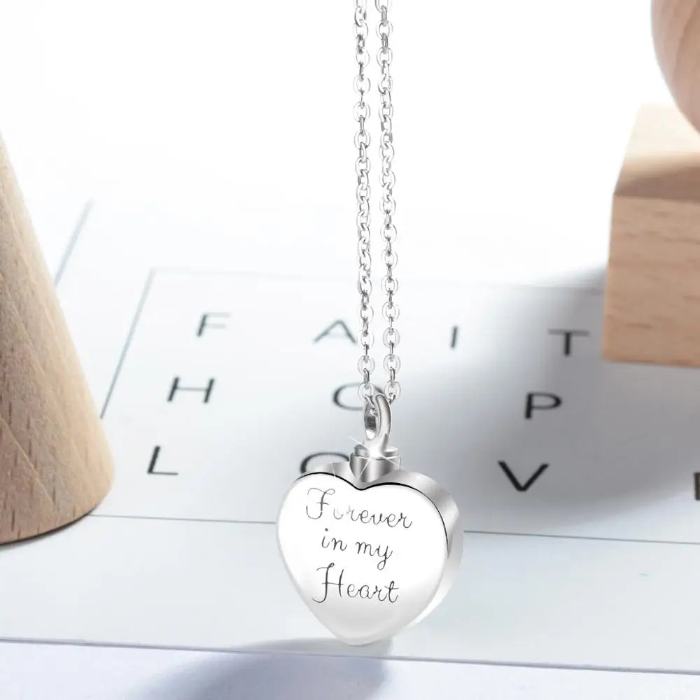 Collar De Urna De Cenizas Con Forma De Corazón y Piedra De Circón.