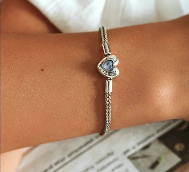 Pulsera De Plata Y Ópalo, Forma De Corazón.