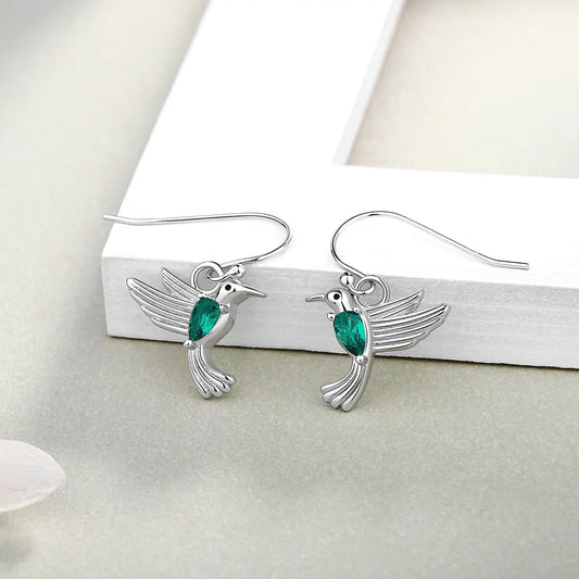 Aros Colgantes de Colibri con Circonita de Plata.