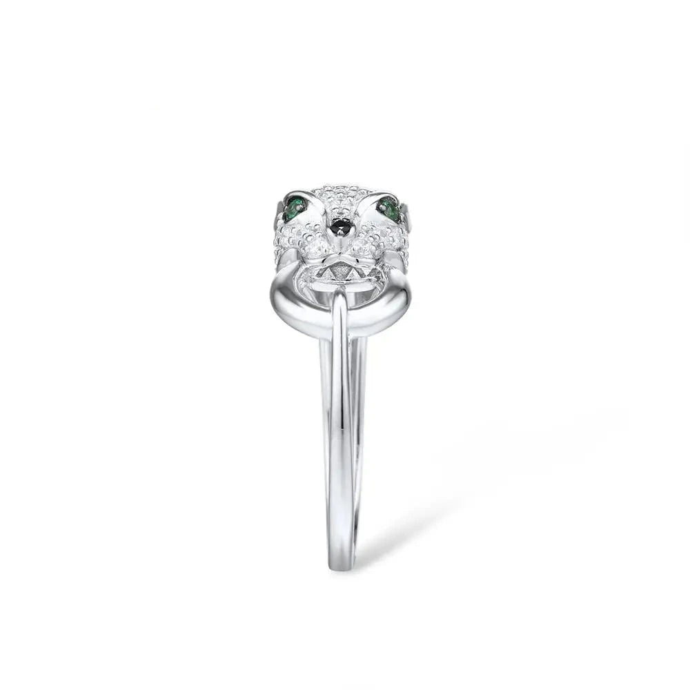 Anillo De Leopardo Con Circones y Espinela Verde De Plata.