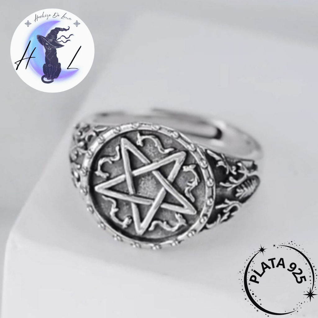 Anillo Ajustable de Pentáculo de Plata.