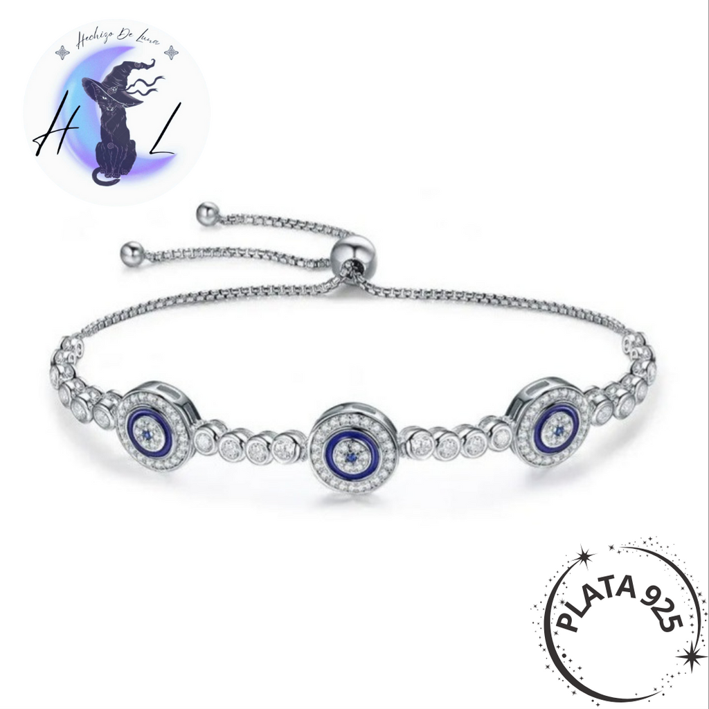 Pulsera Ojos Turcos Ajustables con Circones de Plata.