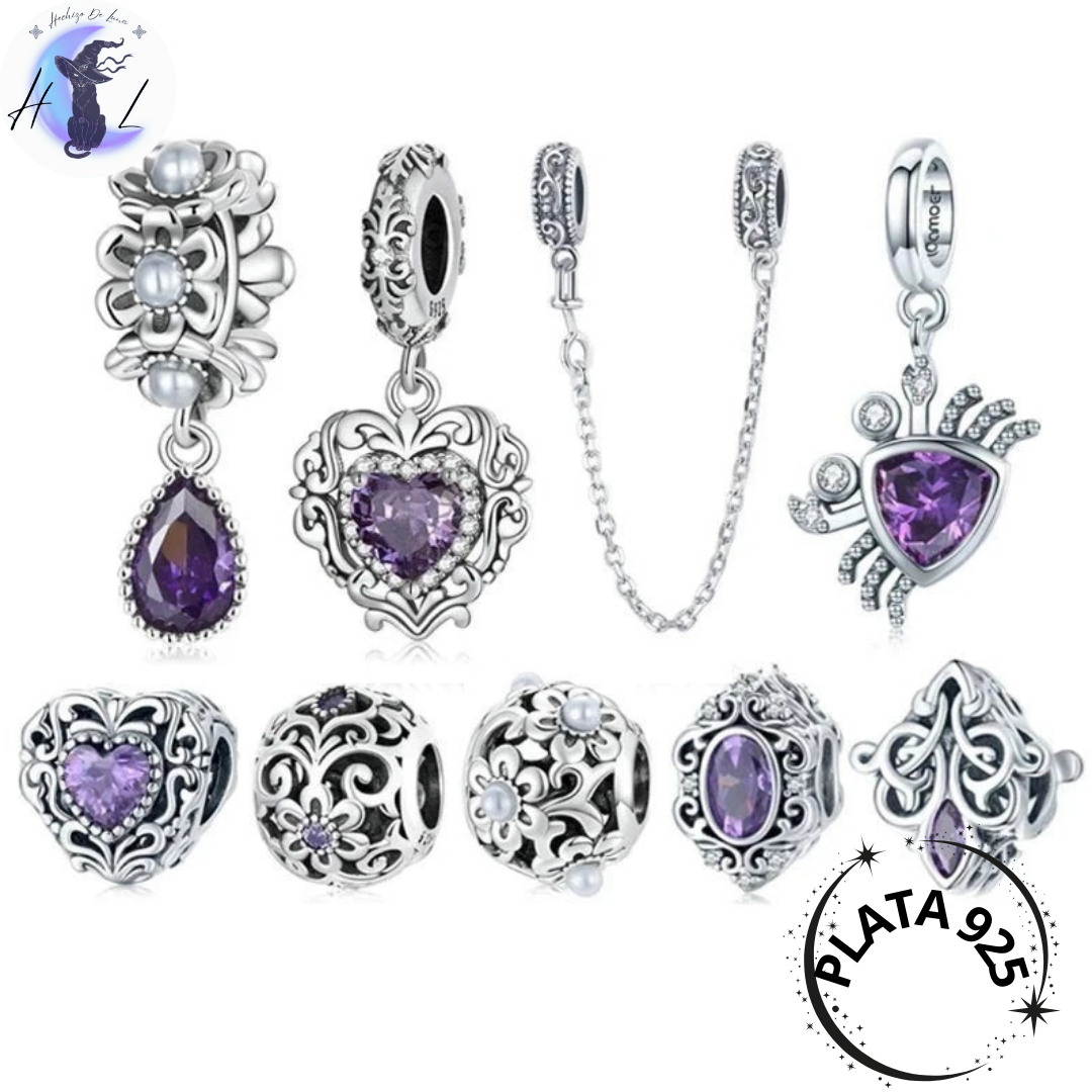 Charms De Colección Con Piedra Púrpura Brillante, Diseño Vintage.