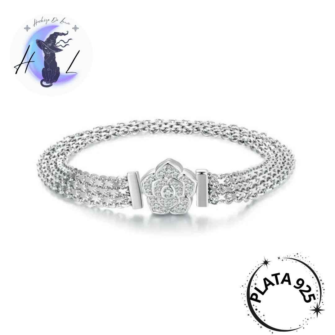 Pulsera o Brazalete Ancho con Flor de Plata.