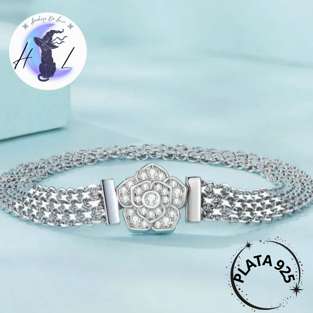 Pulsera o Brazalete Ancho con Flor de Plata.