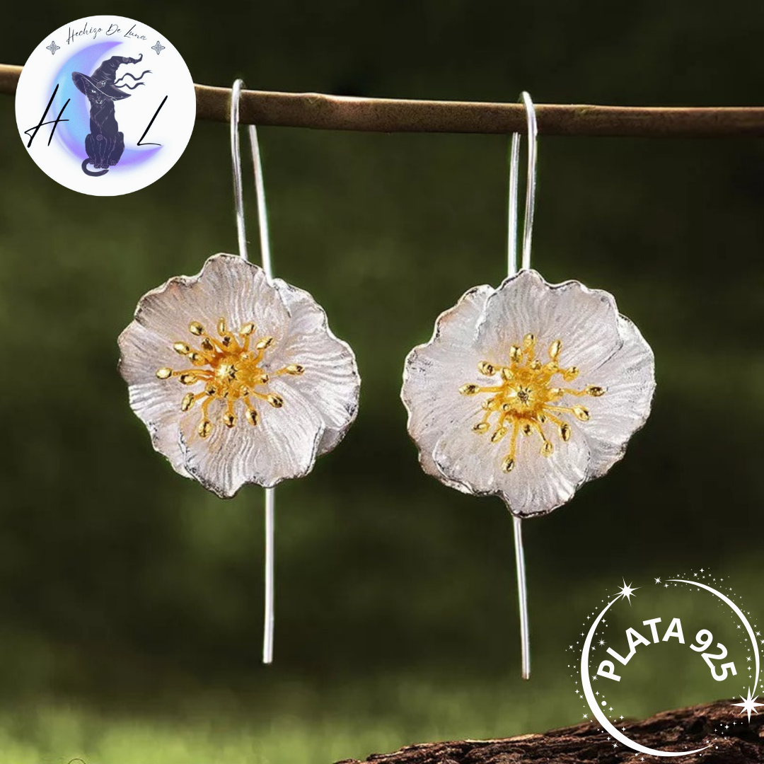 Aros Colgantes De Amapolas De Plata.