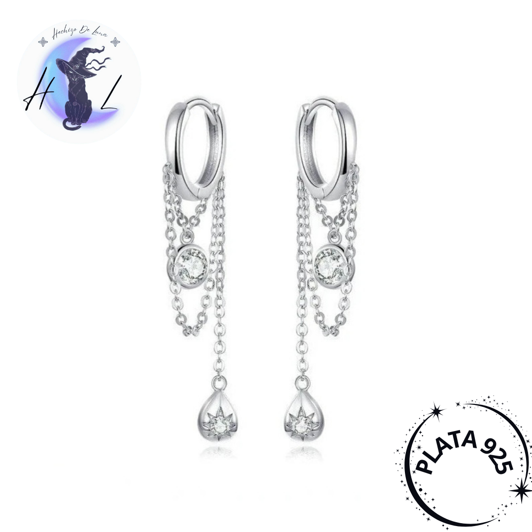 Aros Colgantes Diseño De Gota De Agua Con Circón De Plata.