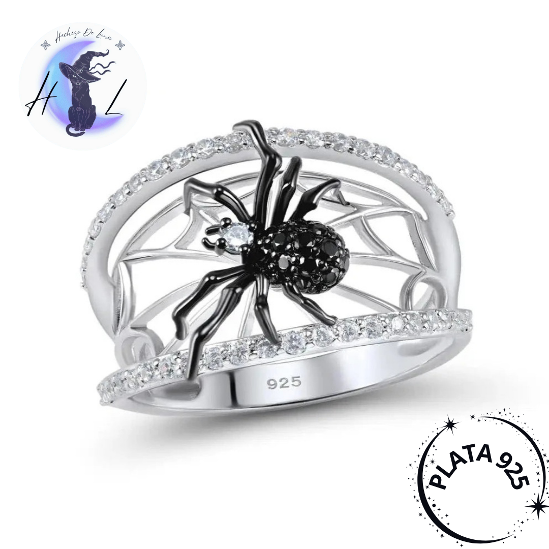 Anillo Diseño Araña Con Circones De Plata.