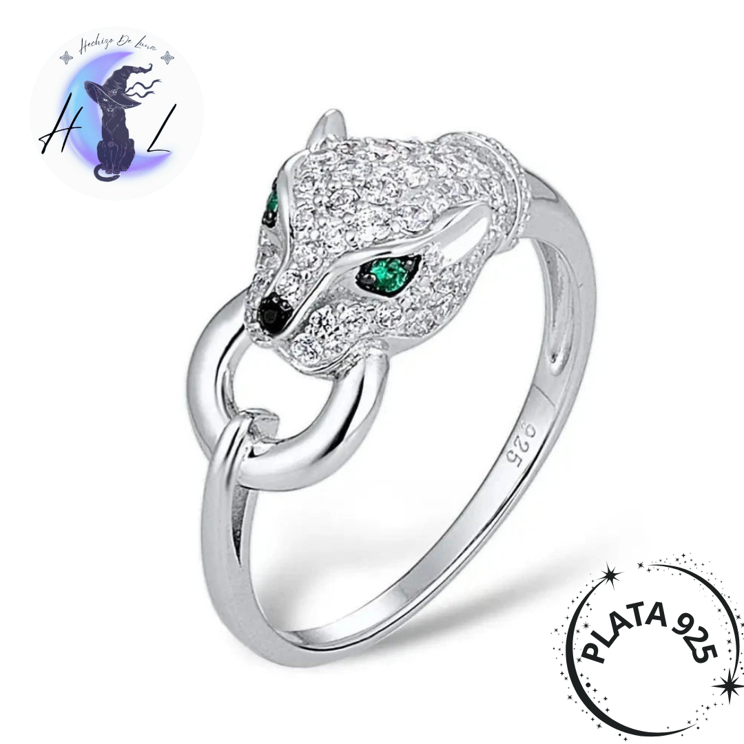 Anillo De Leopardo Con Circones y Espinela Verde De Plata.