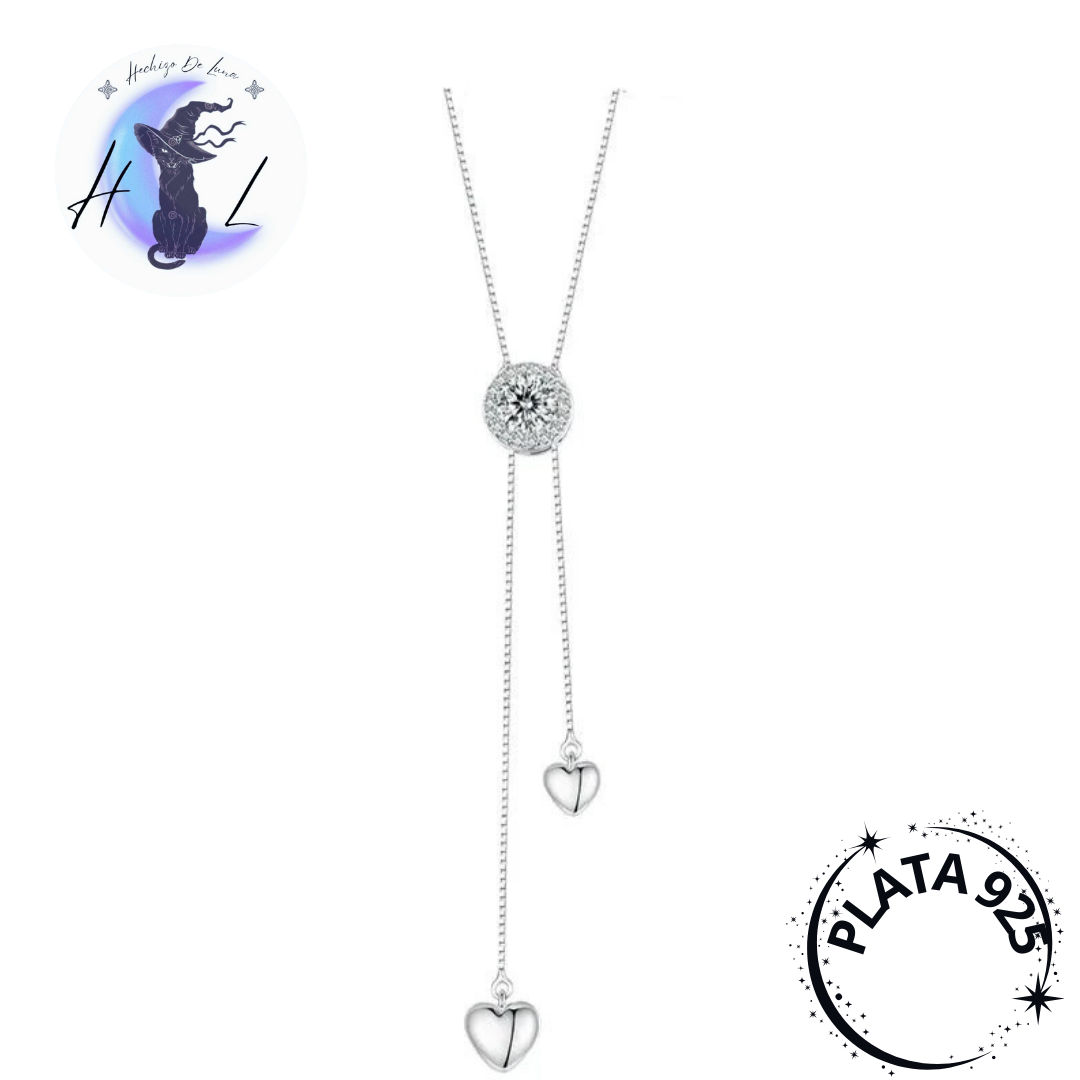Collar De Plata Y Moissanita Ajustable Con Diseño De Corazón