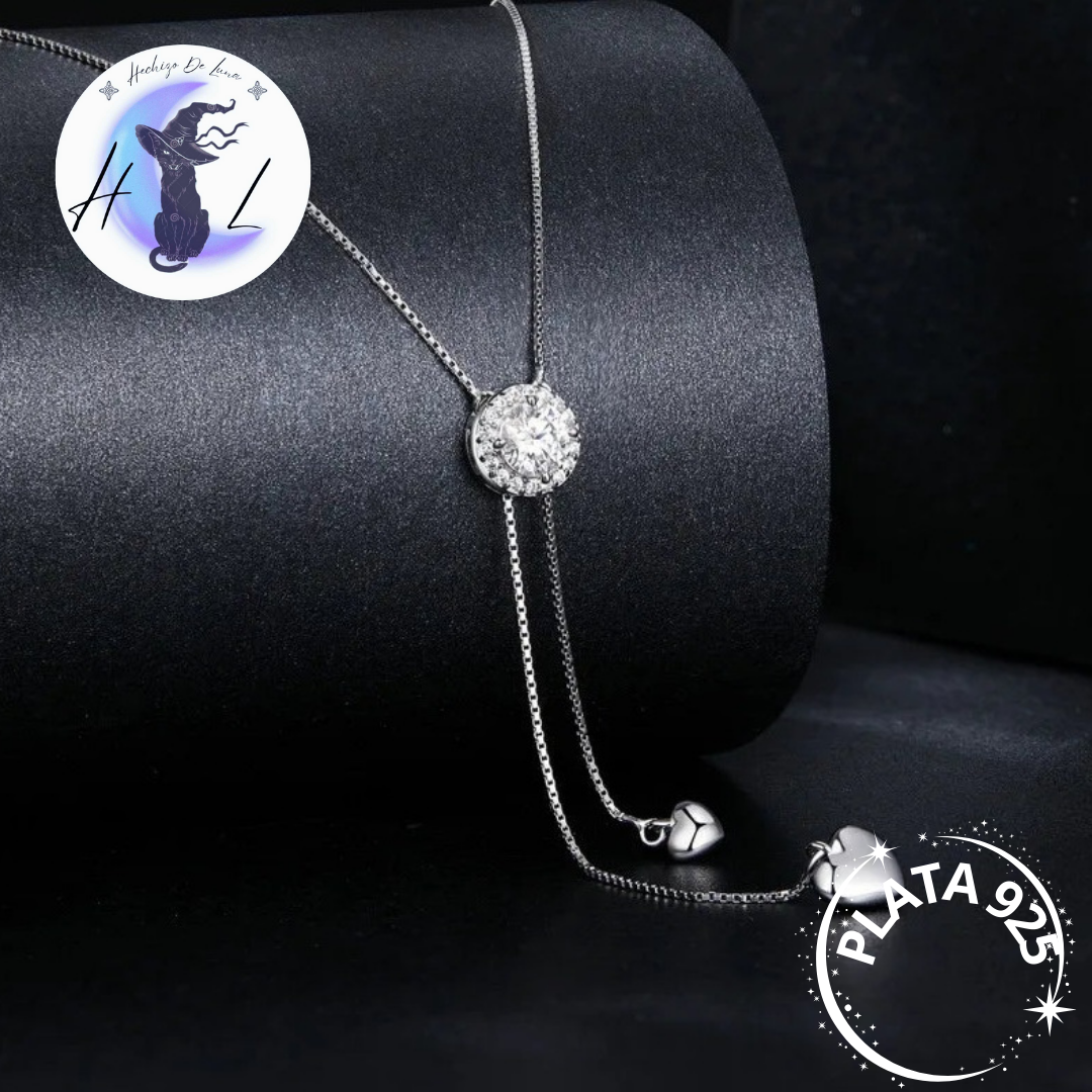 Collar De Plata Y Moissanita Ajustable Con Diseño De Corazón
