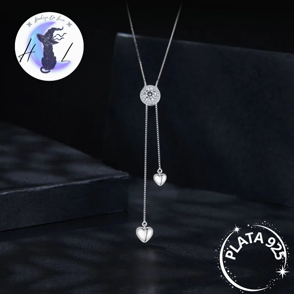 Collar De Plata Y Moissanita Ajustable Con Diseño De Corazón