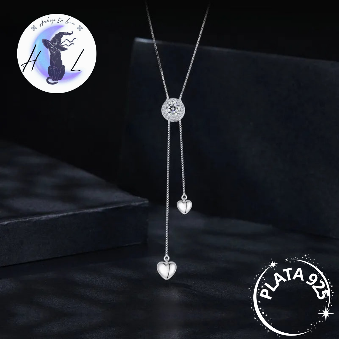 Collar De Plata Y Moissanita Ajustable Con Diseño De Corazón